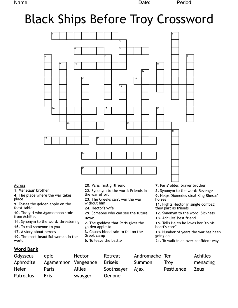 Black Ships Before Troy Crossword