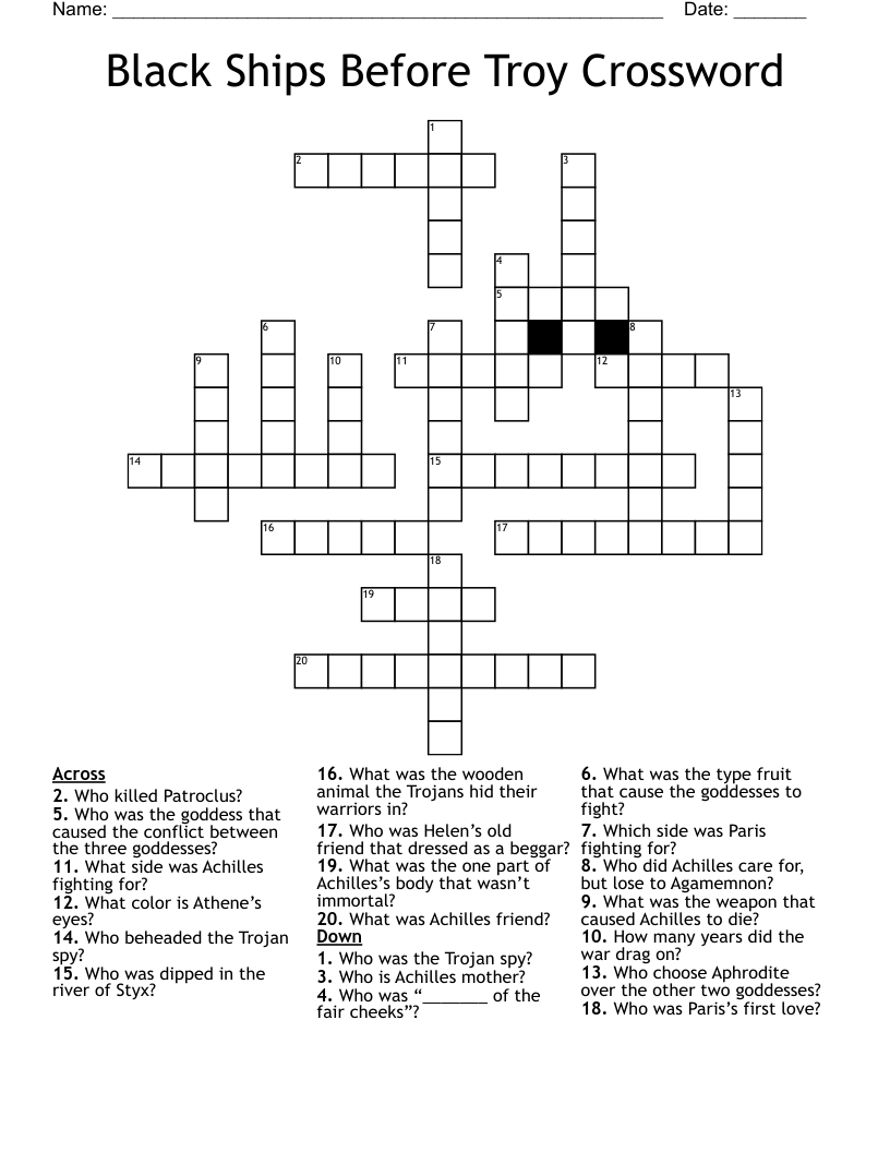 Black Ships Before Troy Crossword  