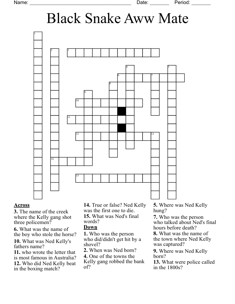 Black Snake Aww Mate Crossword