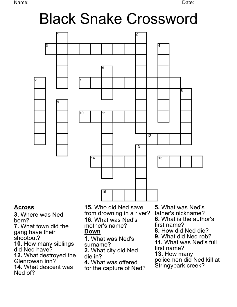 Black Snake Crossword