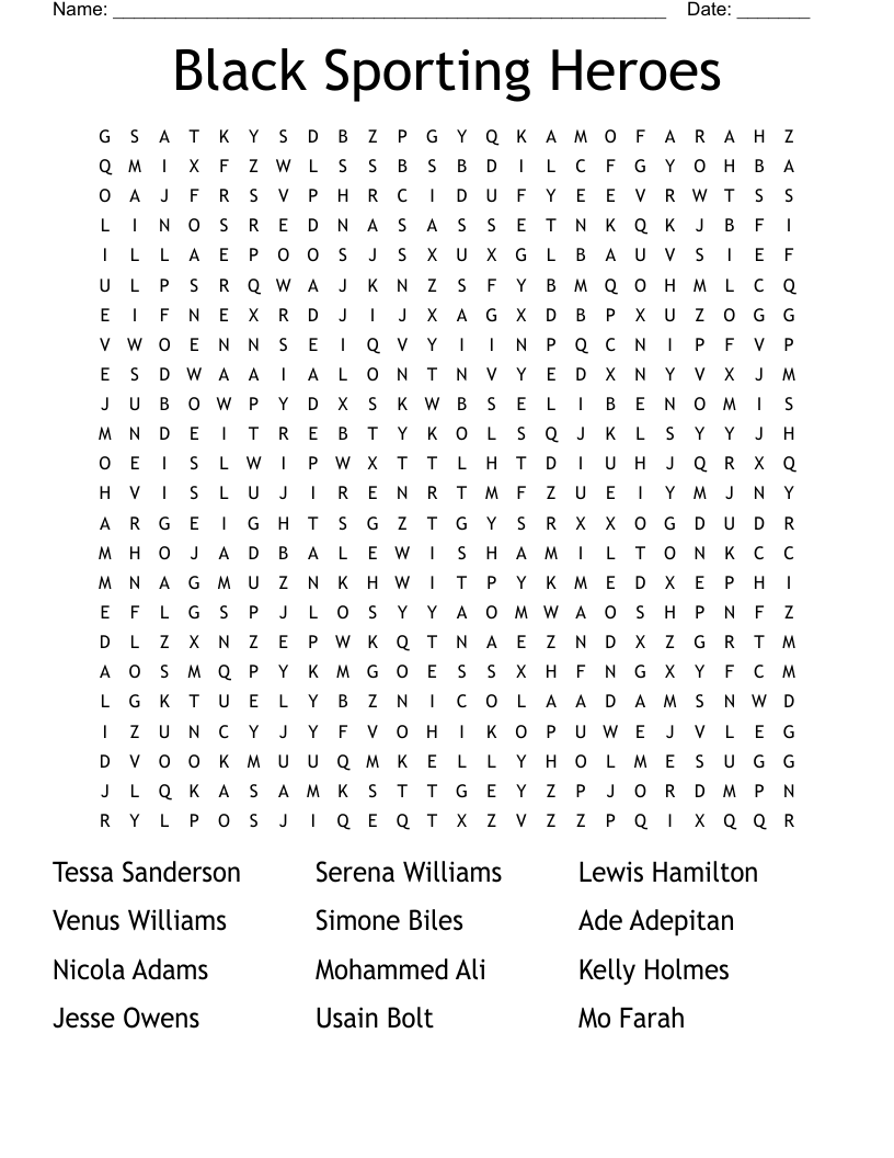 Black Sporting Heroes Word Search