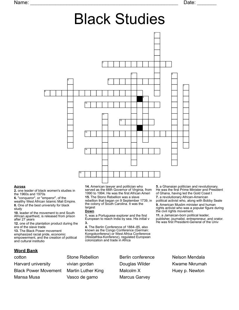 Black Studies Crossword
