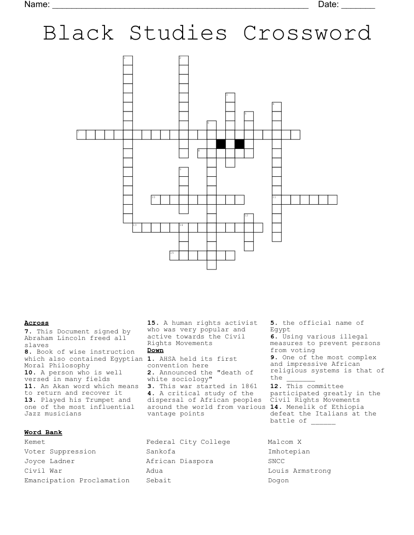 Black Studies Crossword