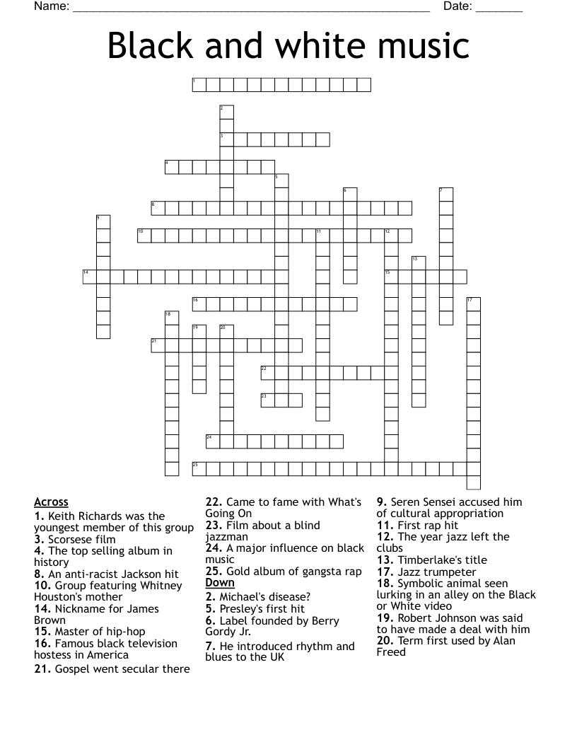 Black and white music Crossword