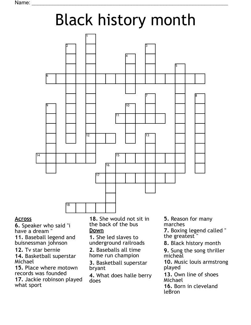 Black history month Crossword