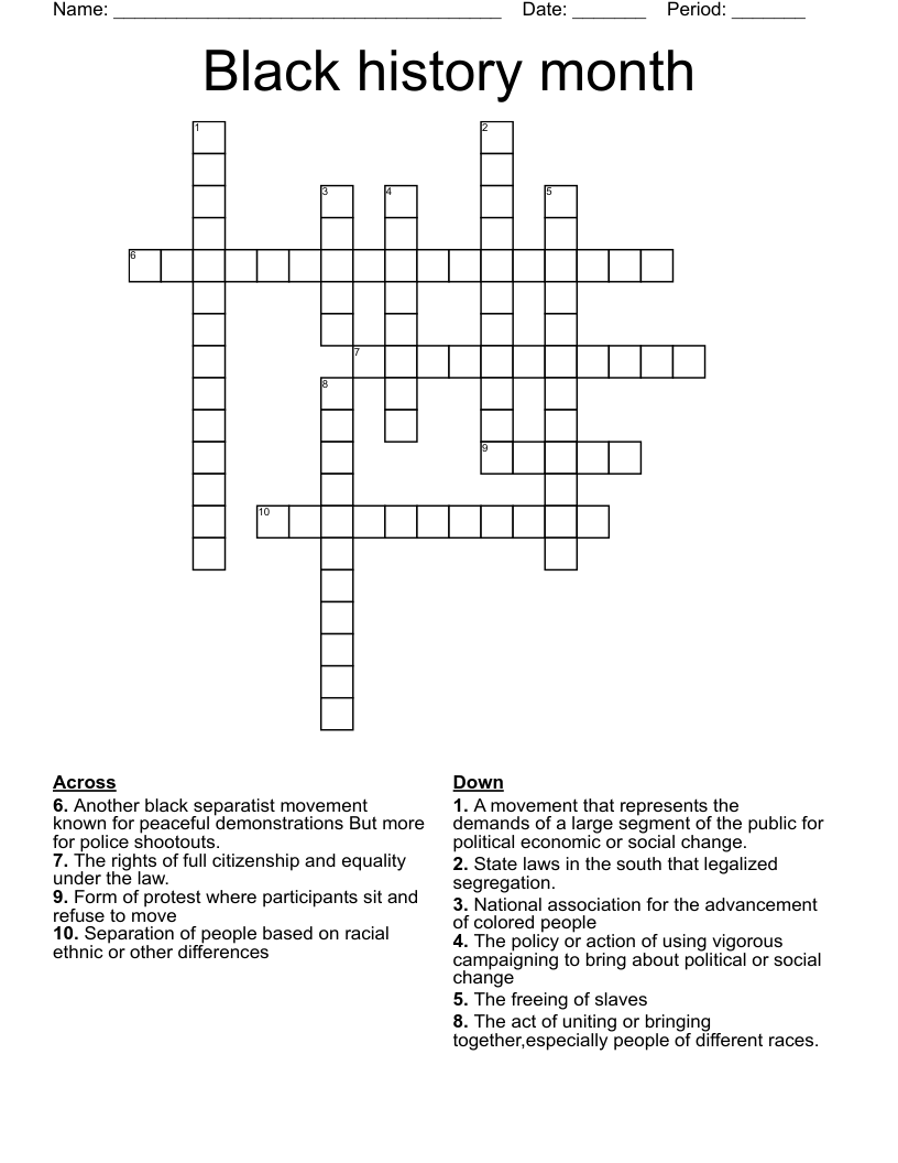 Black history month  Crossword