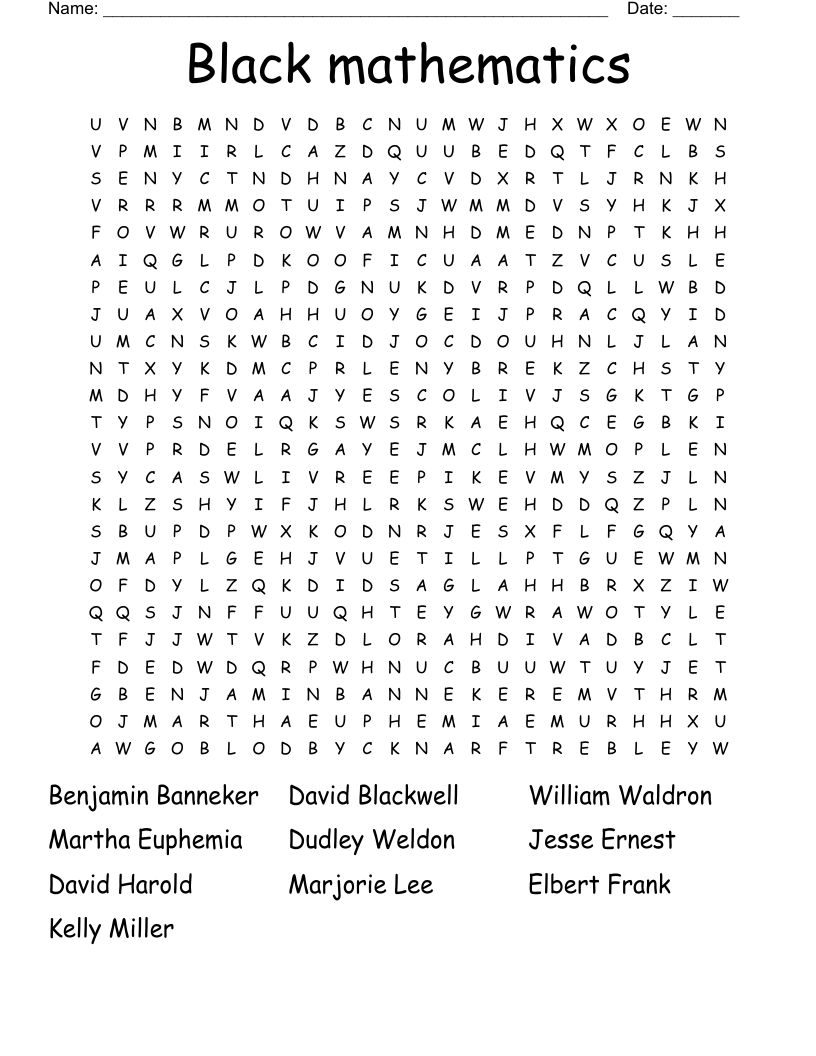 Black mathematics Word Search