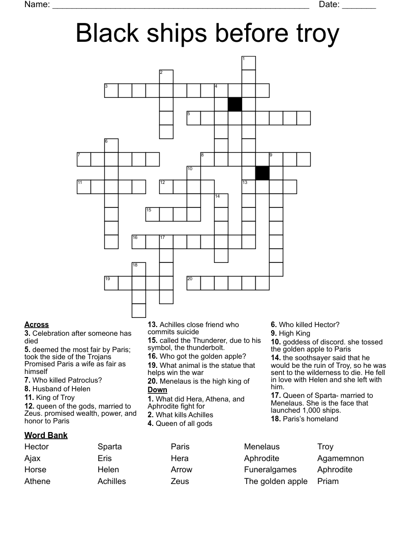 Black ships before troy Crossword