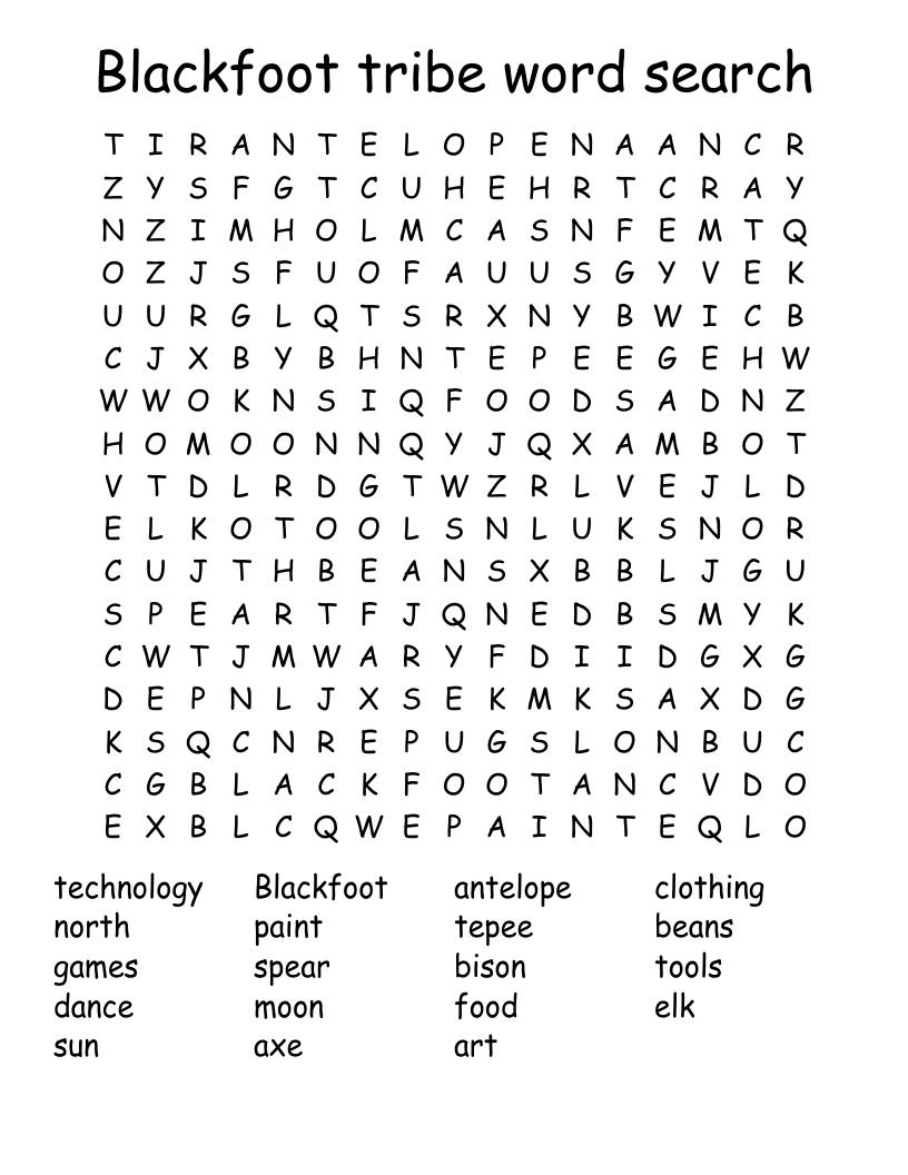 Blackfoot tribe word search