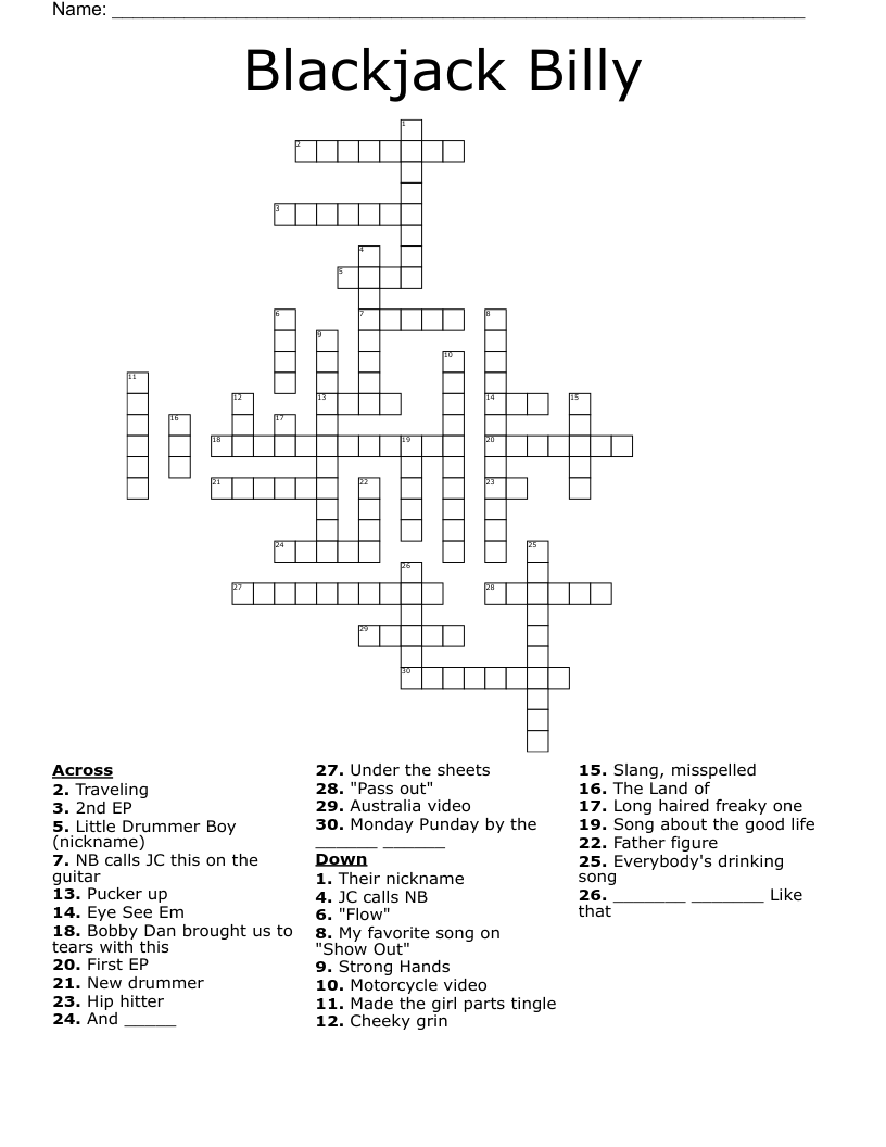 Blackjack Billy Crossword