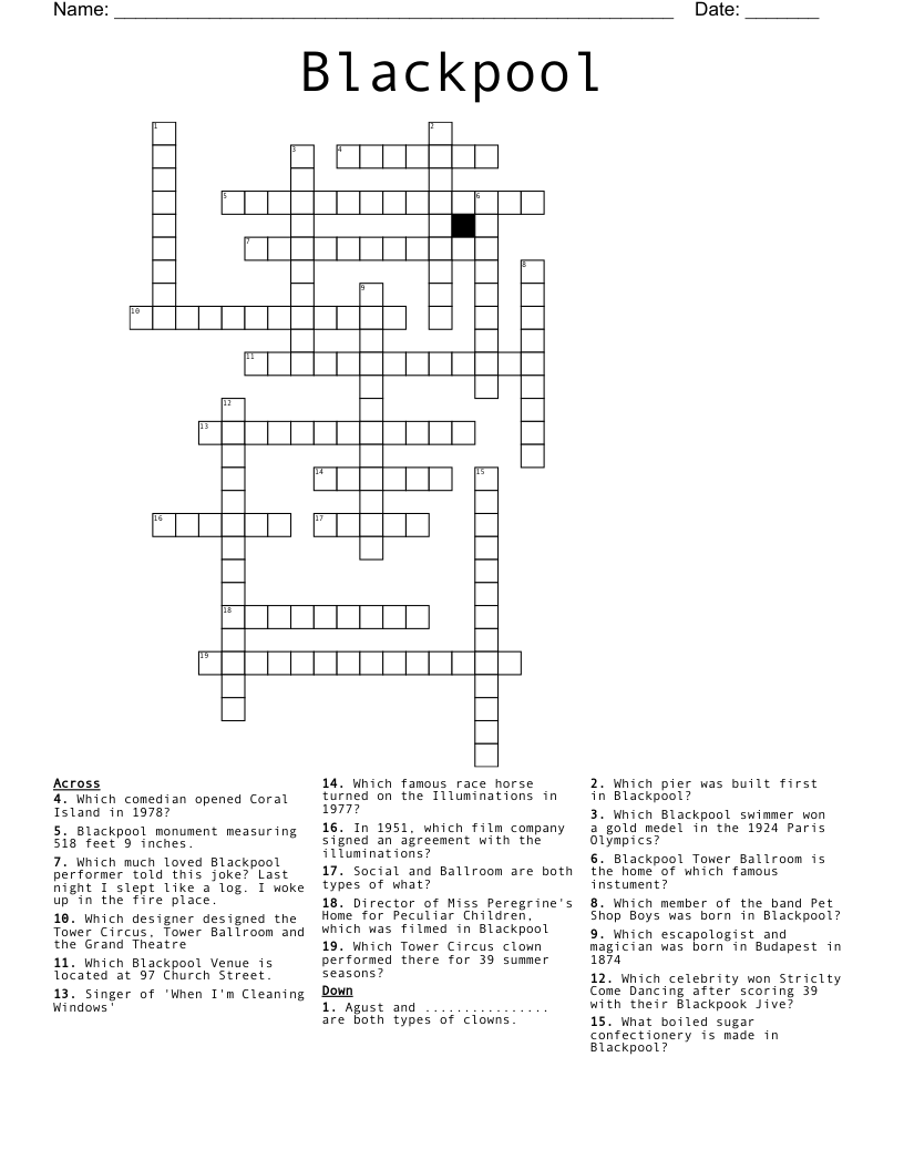Blackpool  Crossword