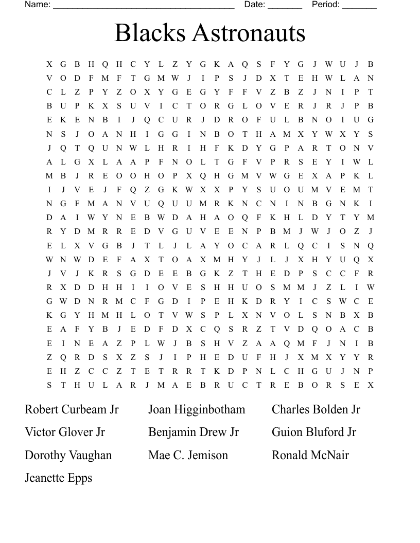 Blacks Astronauts  Word Search
