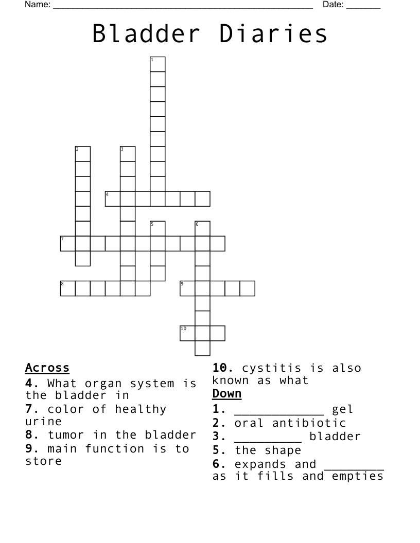 Bladder Diaries Crossword