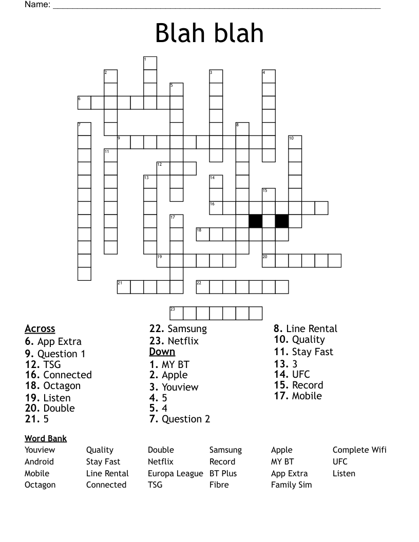 Blah blah Crossword