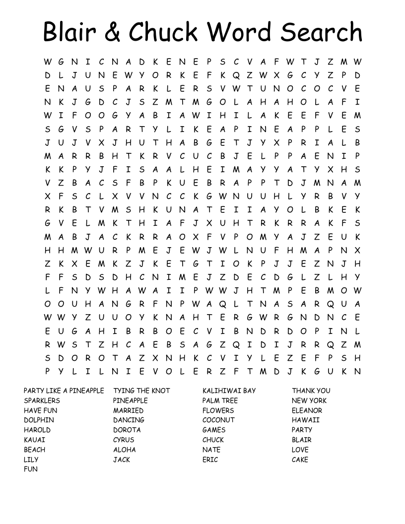 Blair & Chuck Word Search