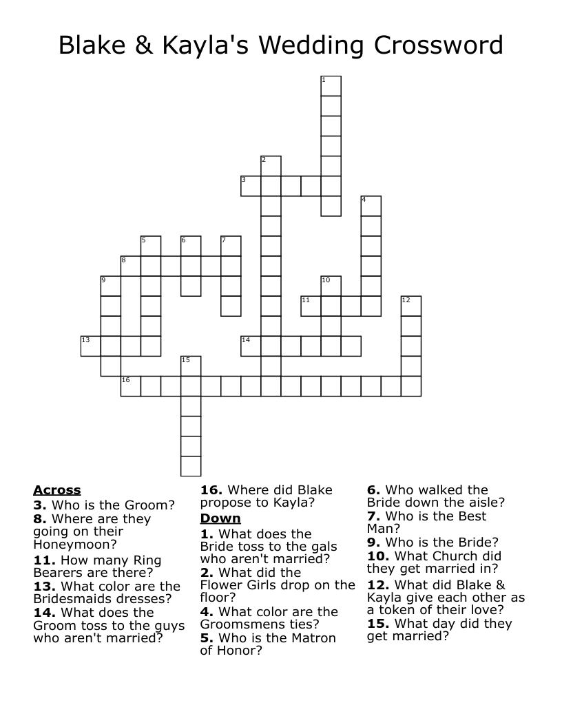 Blake & Kayla's Wedding Crossword