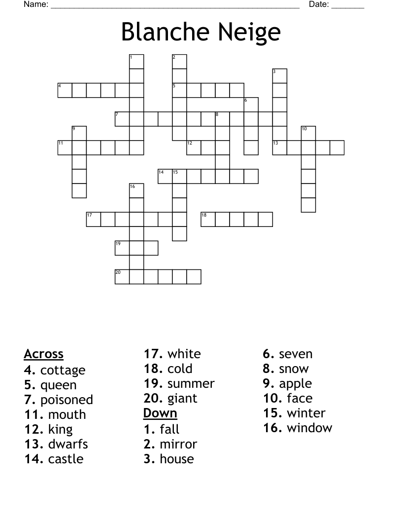 Blanche Neige Crossword