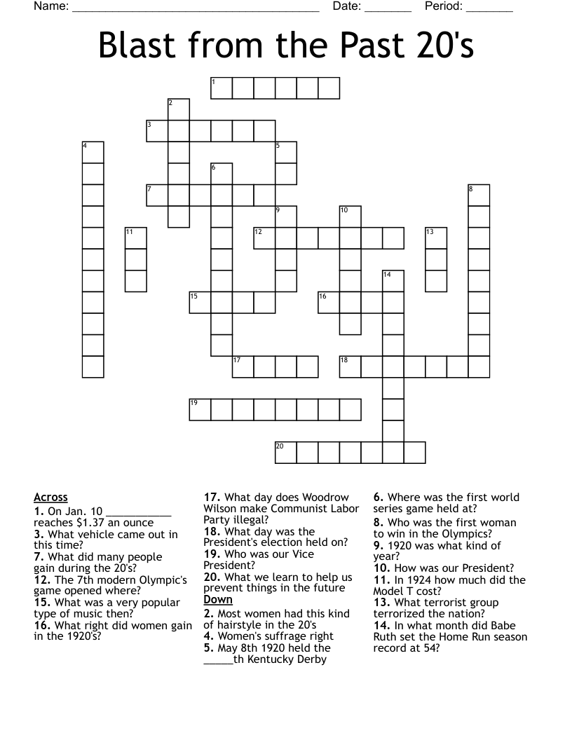 Blast from the Past 20's Crossword
