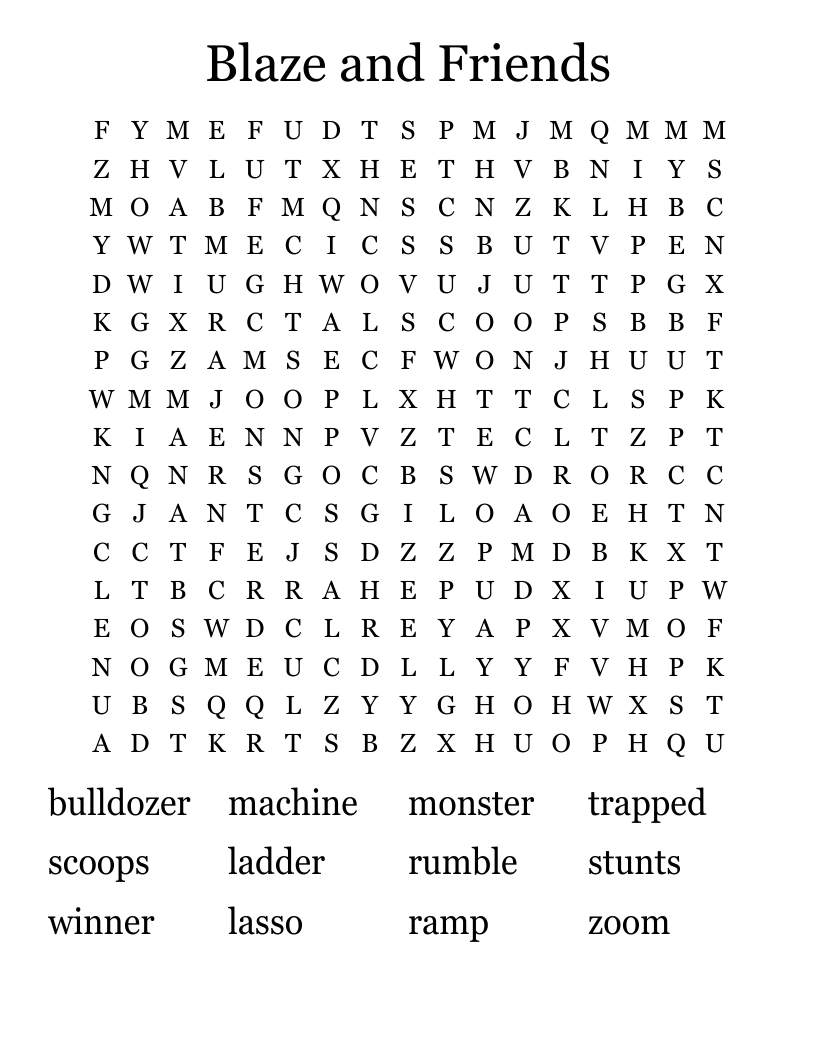 Blaze and Friends Word Search