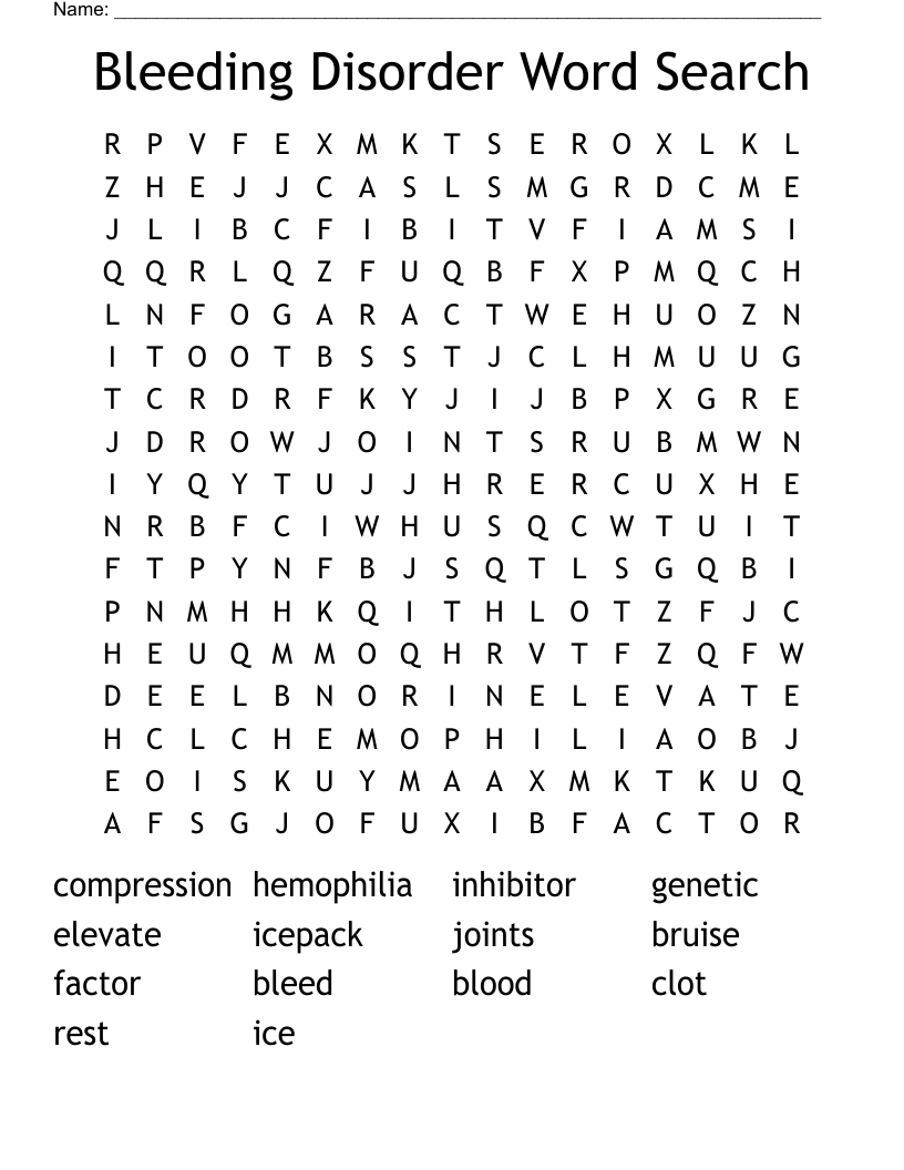 Bleeding Disorder Word Search