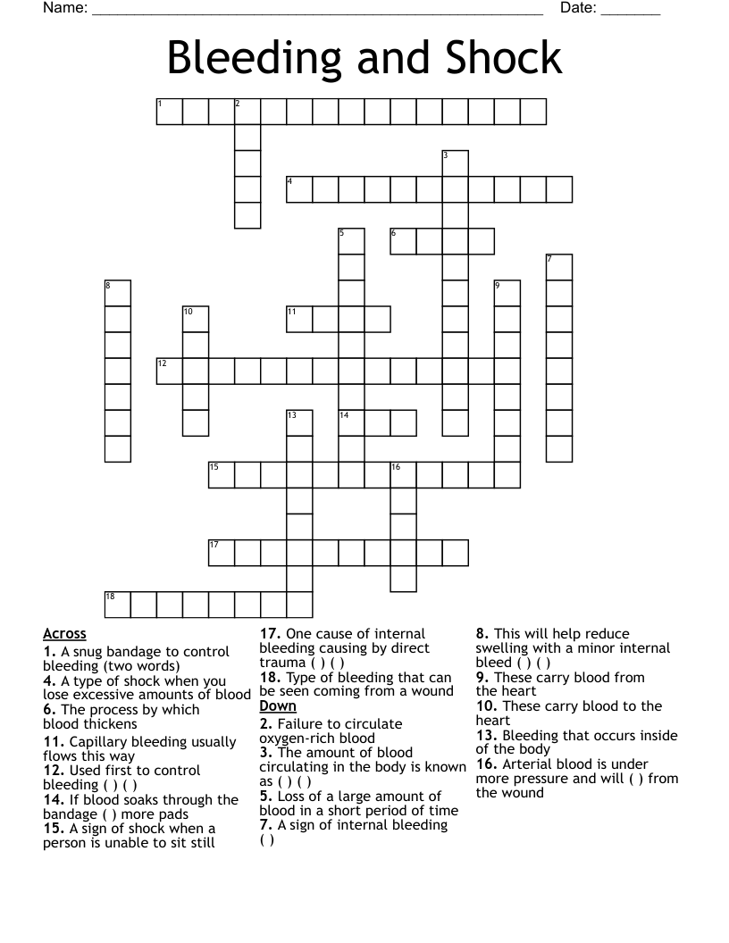 Bleeding and Shock Crossword