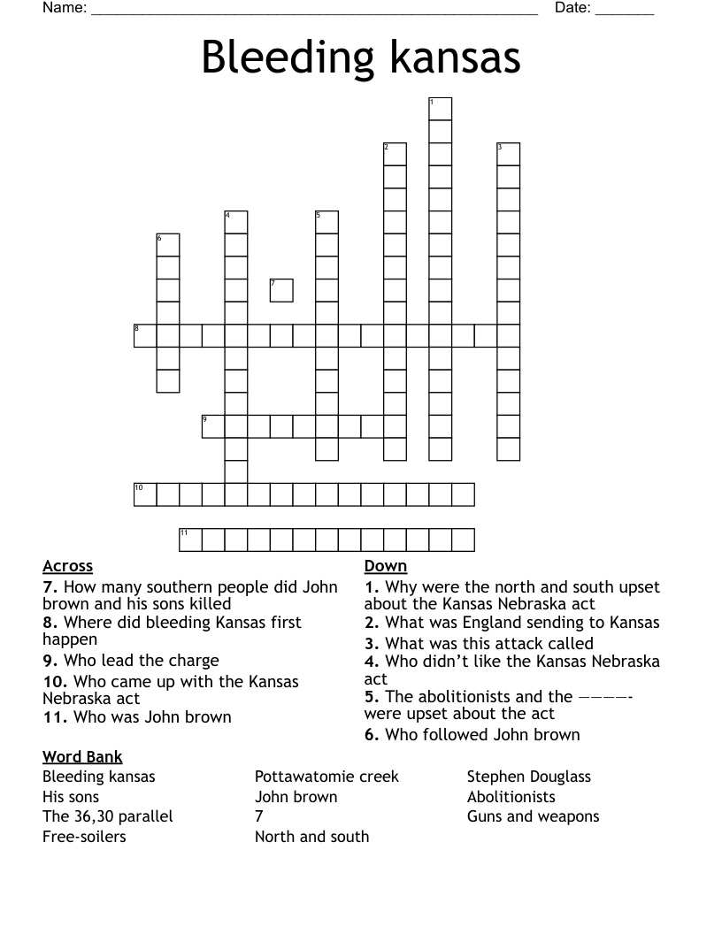 Bleeding kansas Crossword