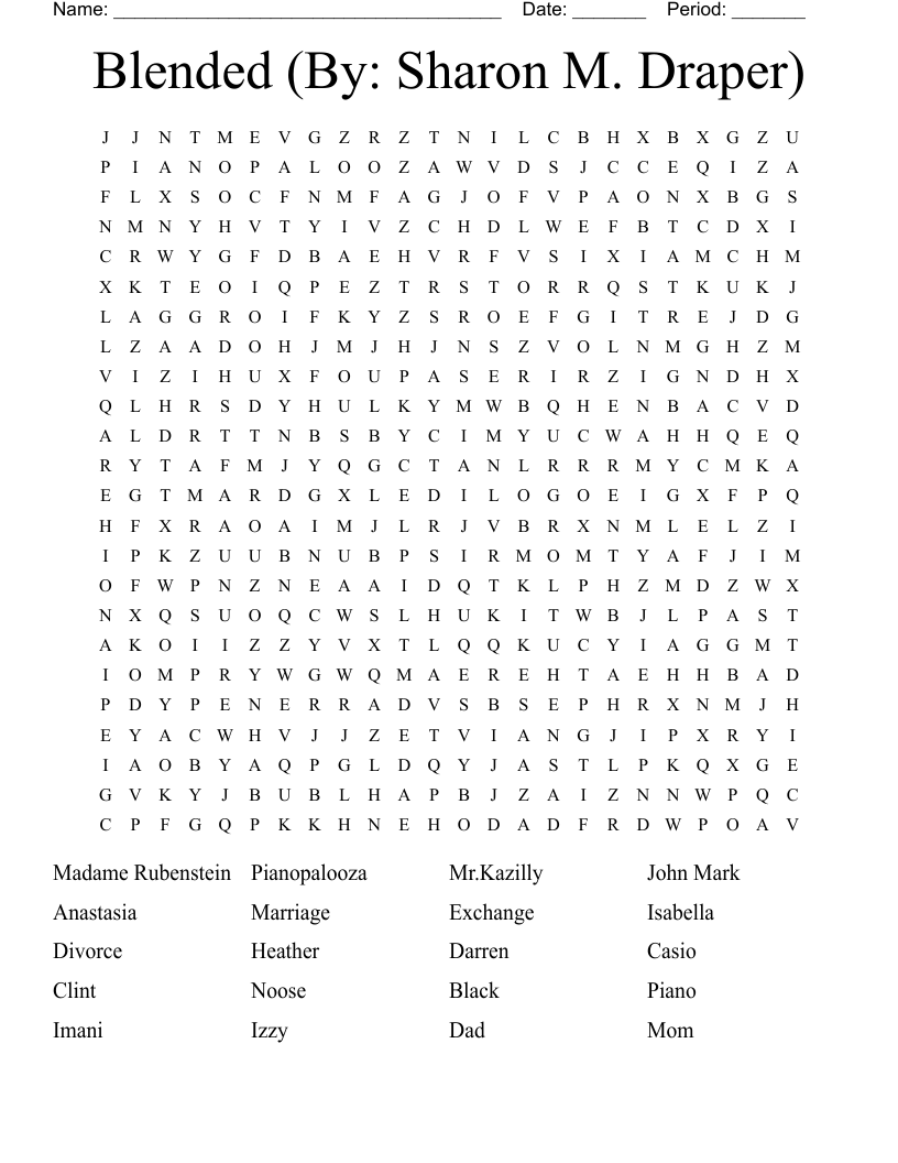 Blended (By: Sharon M. Draper) Word Search
