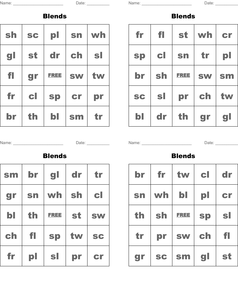 Blends Bingo Cards
