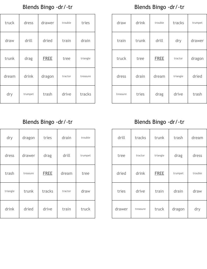 Blends Bingo -dr/-tr