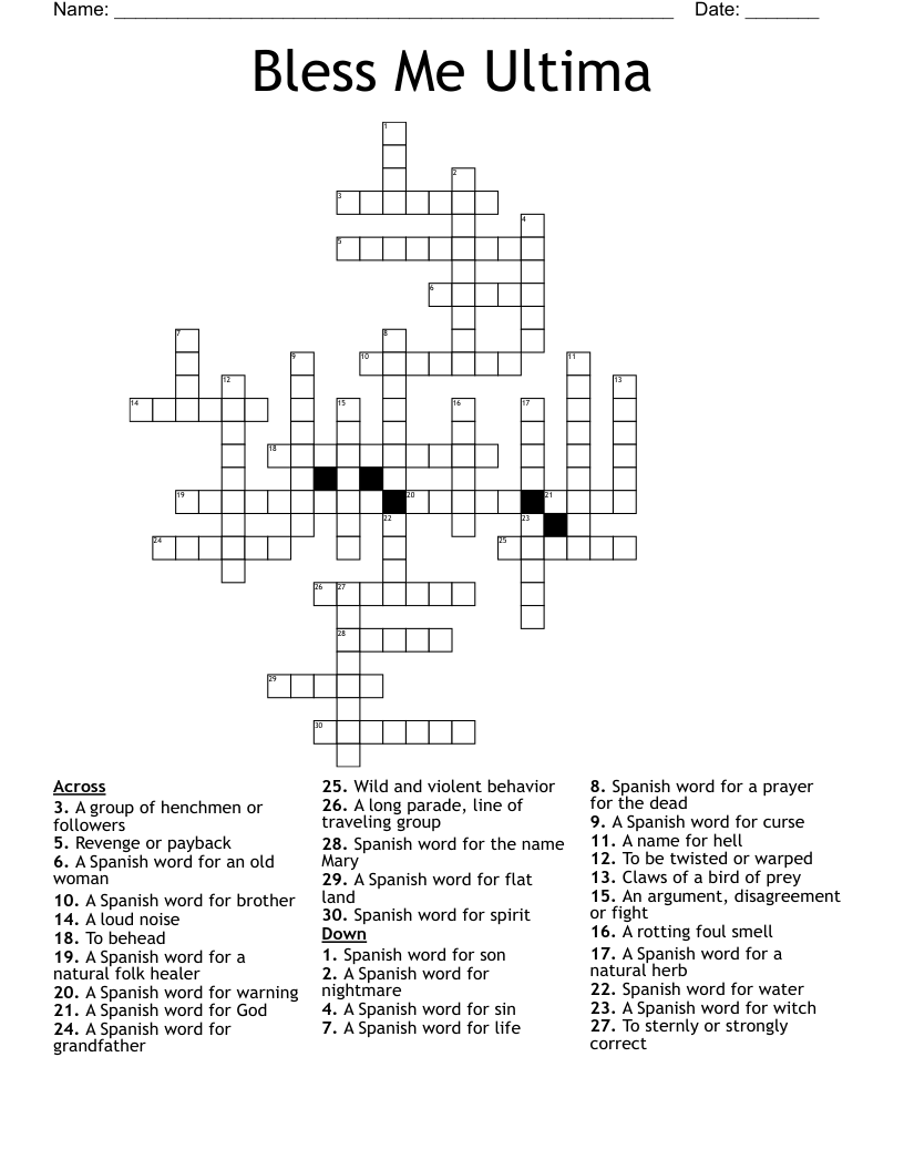 Bless Me Ultima Crossword