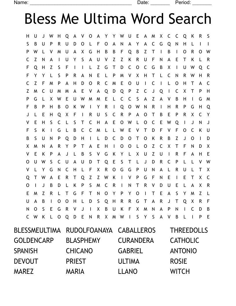 Bless Me Ultima Word Search