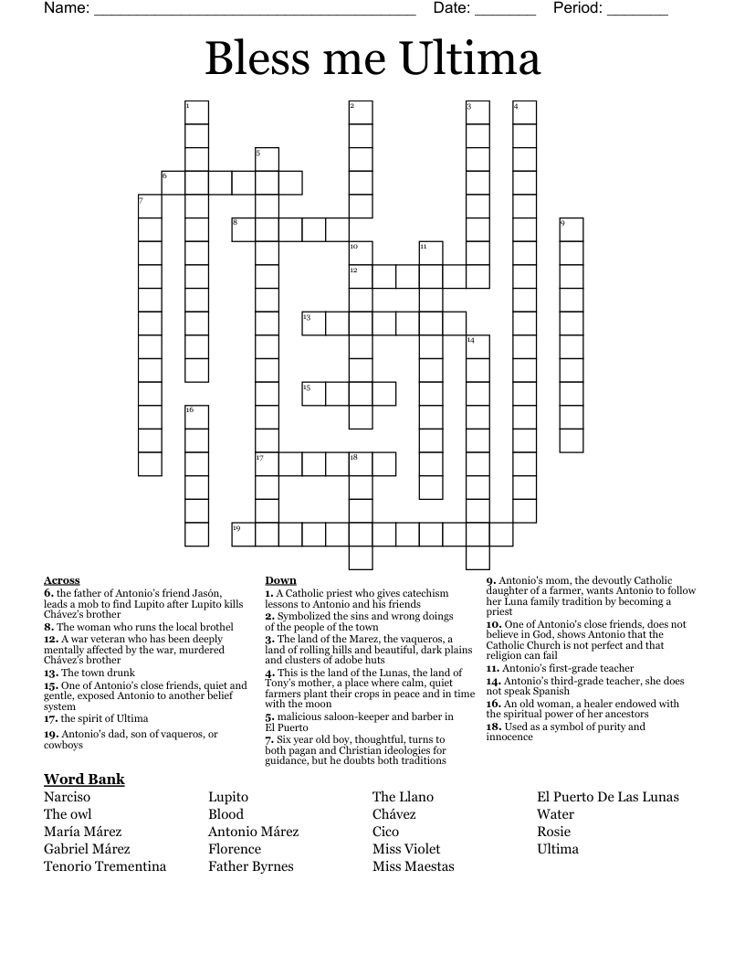 Bless me Ultima Crossword
