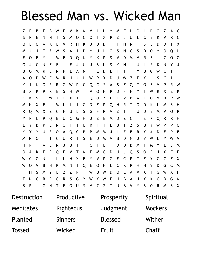 Blessed Man vs. Wicked Man Word Search