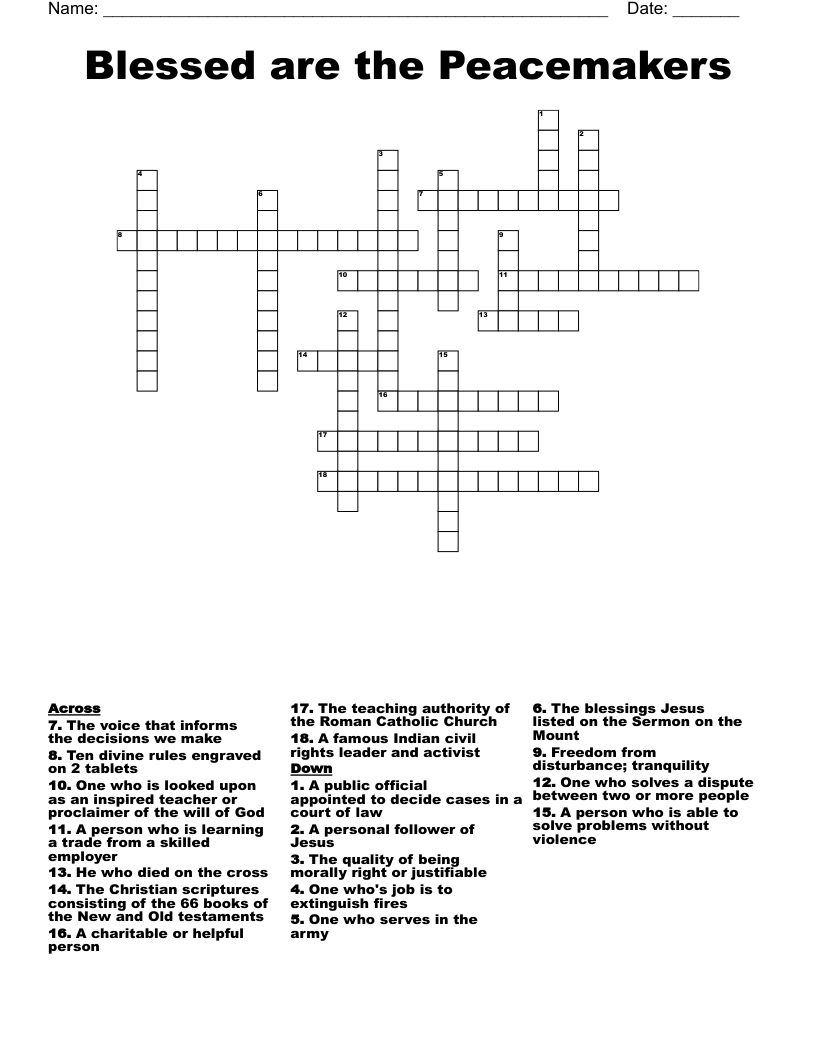 Blessed are the Peacemakers Crossword