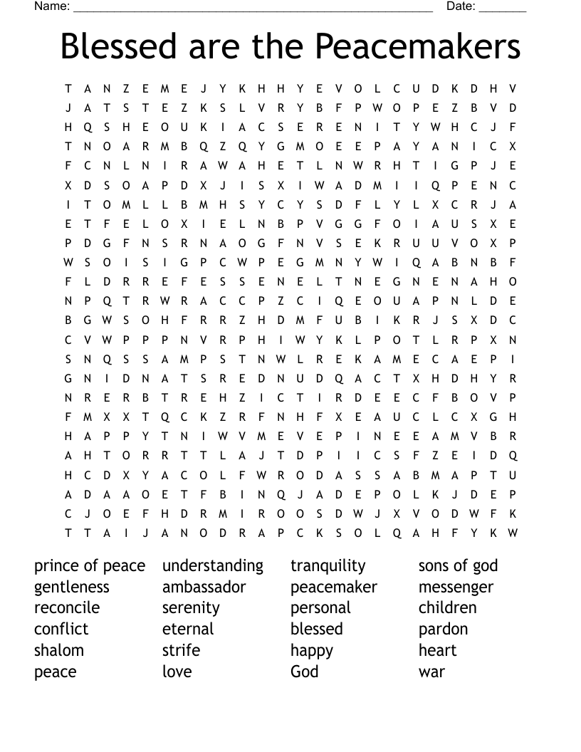 Blessed are the Peacemakers Word Search