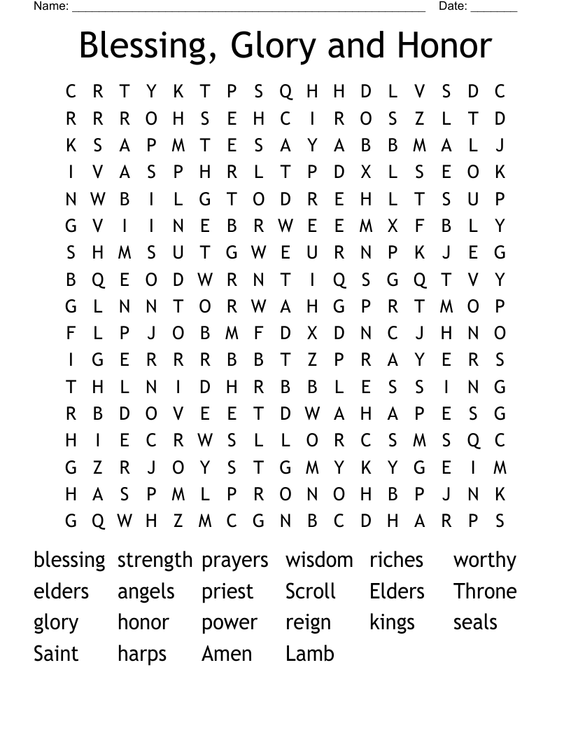 Blessing, Glory and Honor Word Search