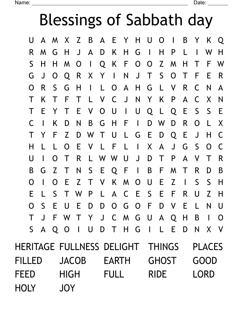 Blessings of Sabbath day Word Search