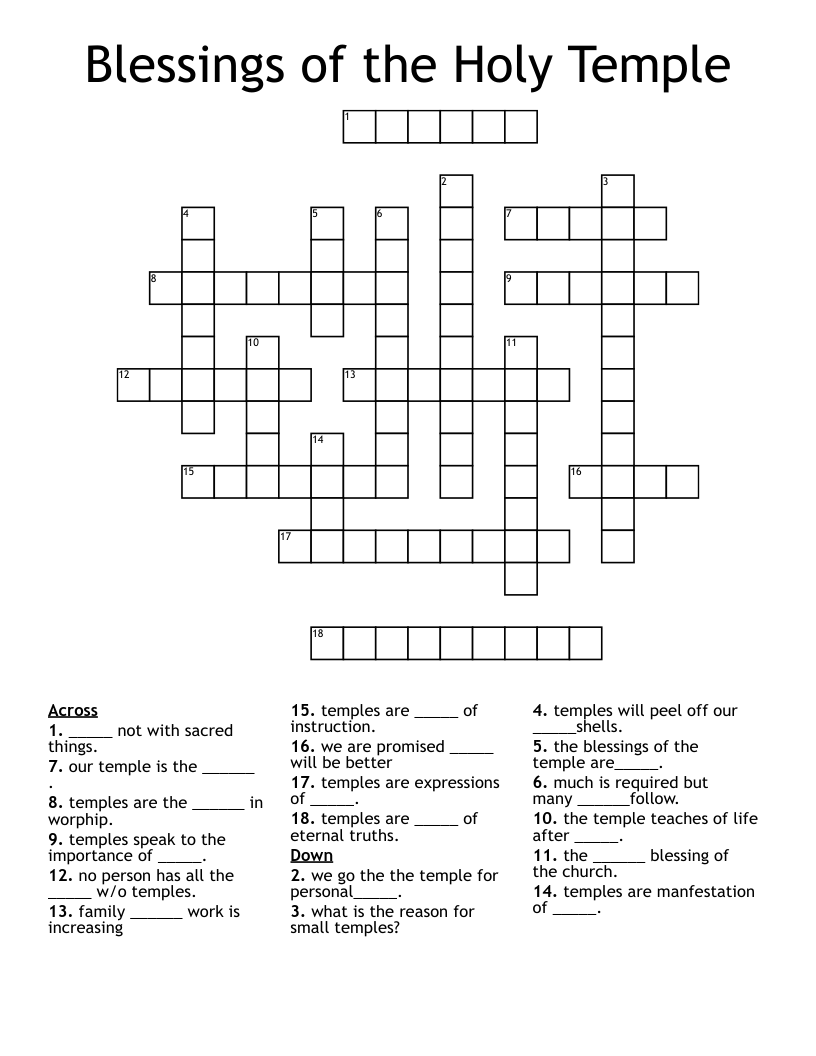 Blessings of the Holy Temple Crossword