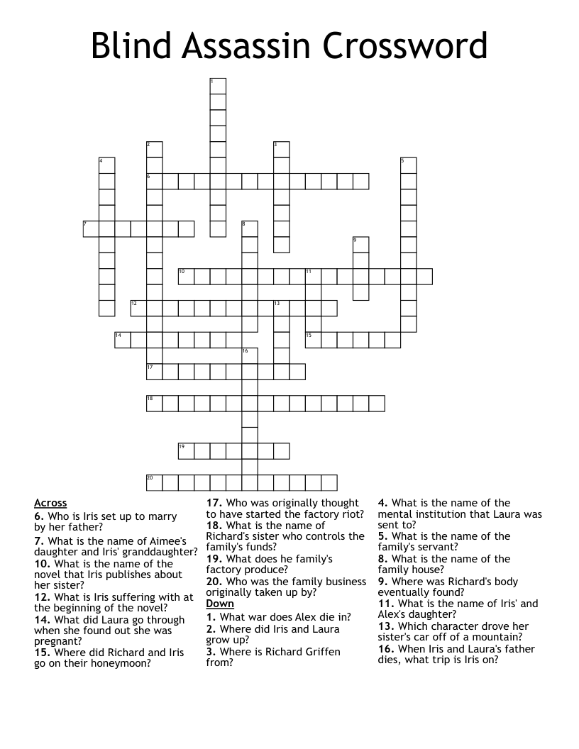 Blind Assassin Crossword 