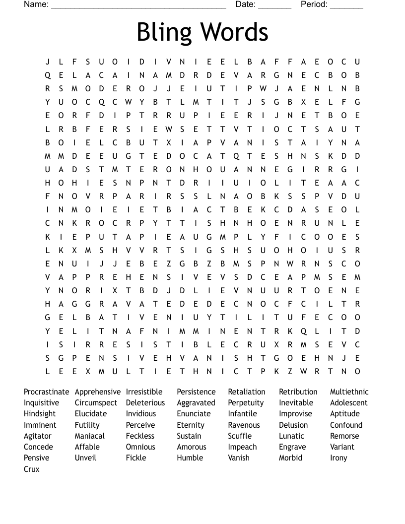Bling Words  Word Search
