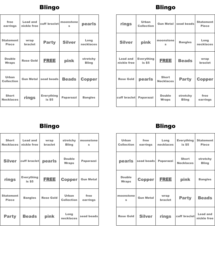 Blingo Bingo Cards