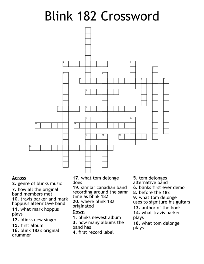 Blink 182 Crossword