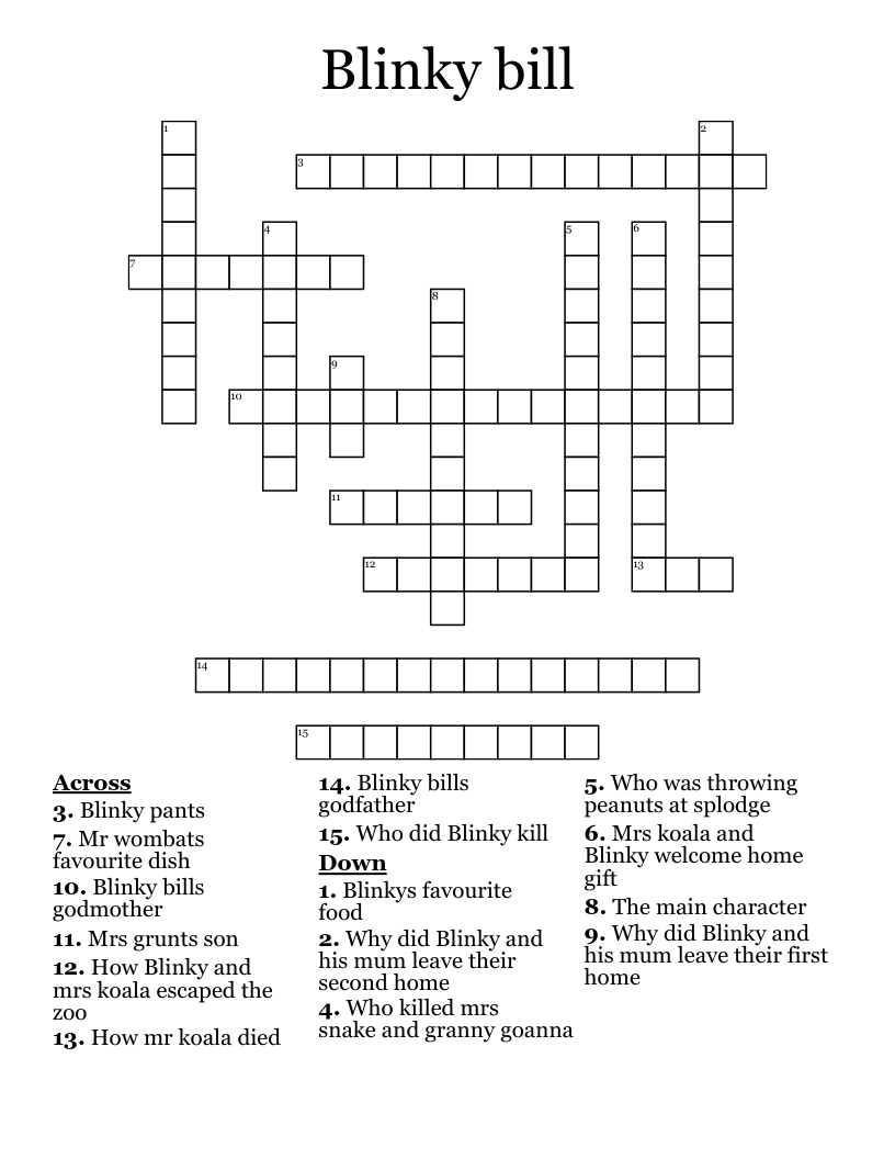 Blinky bill Crossword