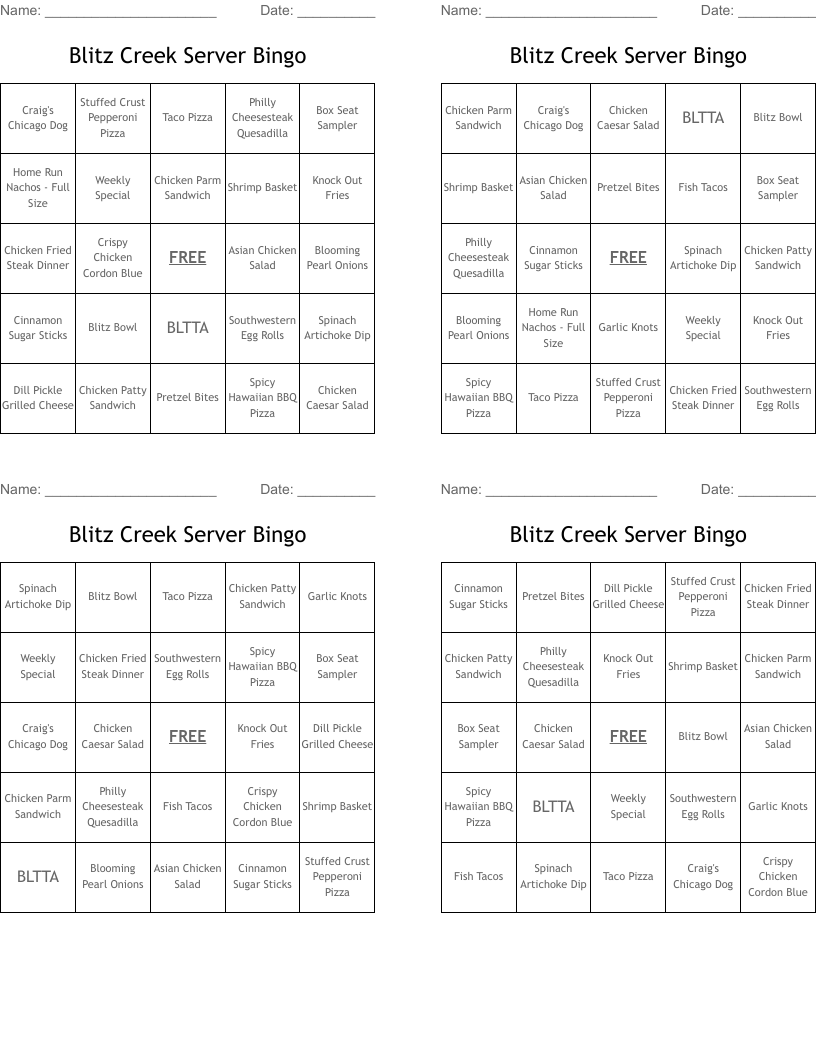 Blitz Creek Server Bingo