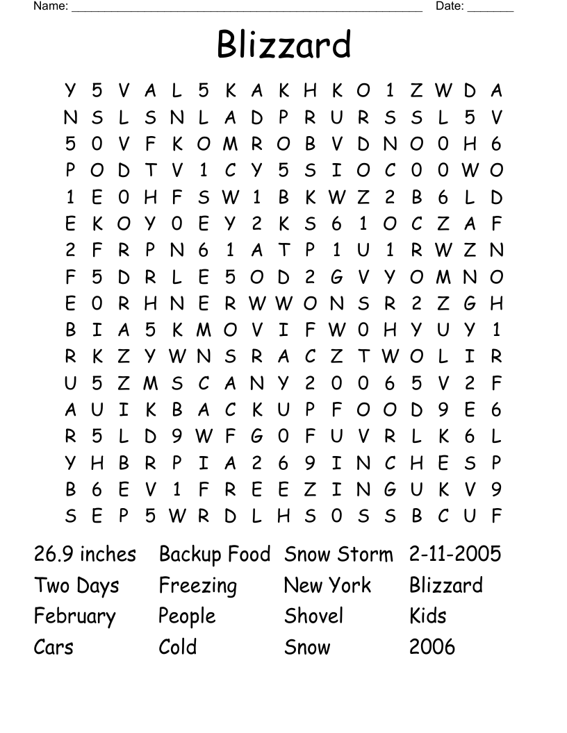 Blizzard Word Search