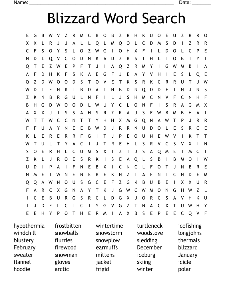 Blizzard  Word Search