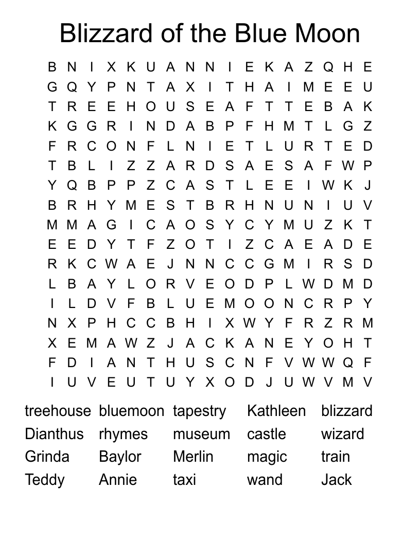 Blizzard of the Blue Moon  Word Search