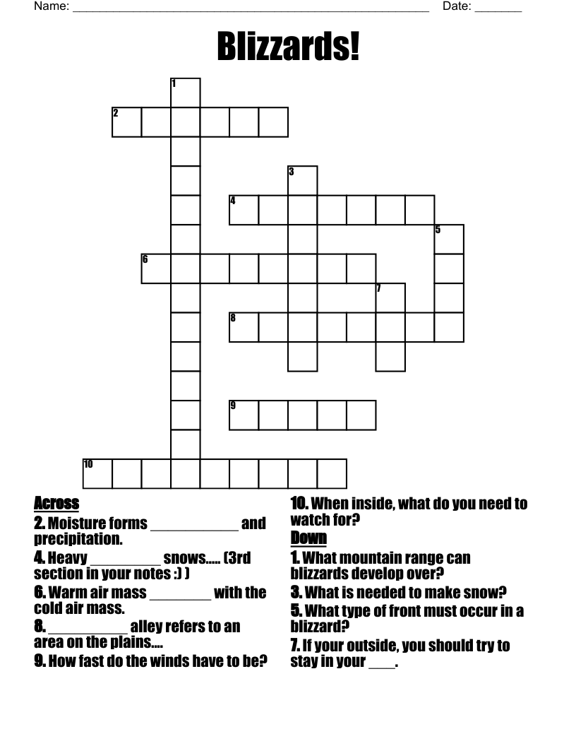 Blizzards! Crossword