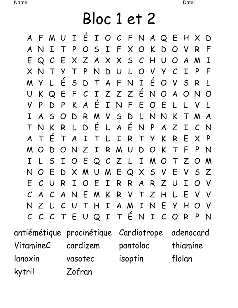 Bloc 1 et 2 Word Search