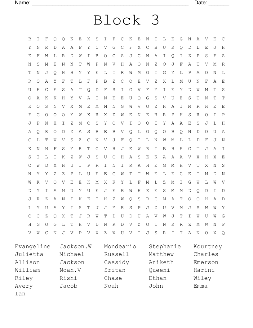 Block 3 Word Search